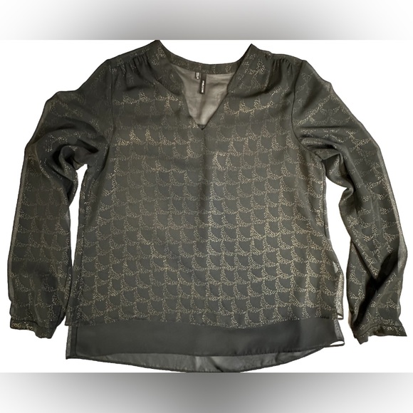 Maurice’s Double Layered Black W/gold Design Long Sleeve Sheer V-neck Blouse Med - Picture 3 of 10